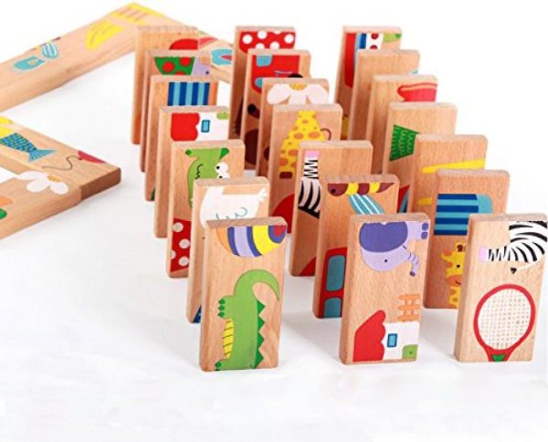 28 Pcs of Educational Wooden Toy Domino Animal Puzzles Kids Game Gift