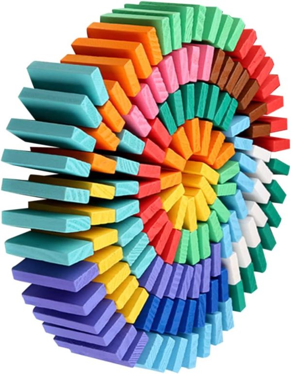 120pcs Wooden Domino Blocks Boys and Girls Game Toys Bright Colorful Domino Set for Boys and Girls Building Blocks