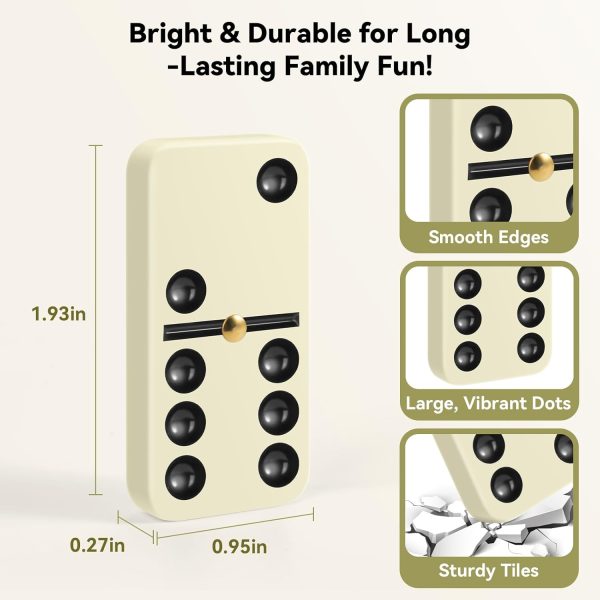 6 Dominos Set for Adults with 28 Tiles, Durable Dominoes Game Set with 4 Racks and Carry Case, Fun Dominos for Kids, Family Games Night, Travel Games - Image 2