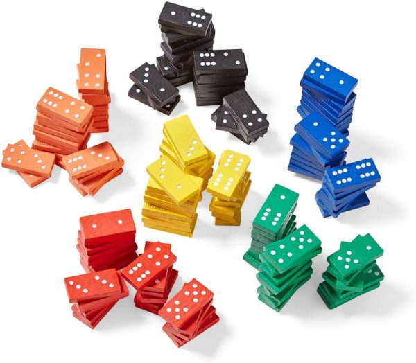 Wooden Dominoes Set for Kids,  Six Dominoes for Toppling, Bulk Domino Blocks, Montessori Math Manipulatives, Kids Dominoes Classroom Set, Kindergarten Learning Games (6 Sets of 28)