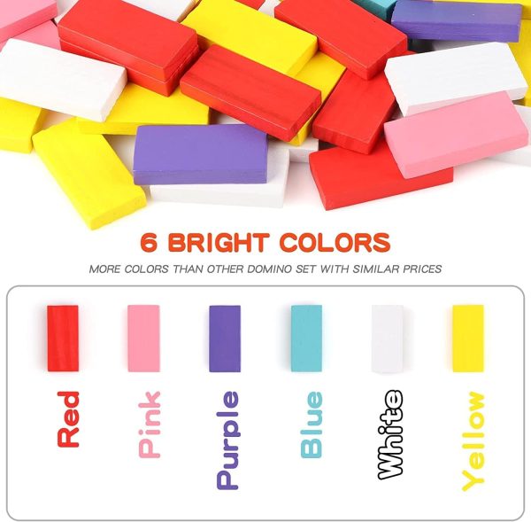 600 PCS Dominoes Set for Kids Wooden Building Blocks 6 Colors Bulk Dominoes Racing Tile Games Educational Toy for Kids Birthday Party with 11 Add-on Blocks and 1 Storage Bag - Image 2