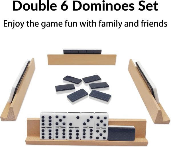 Dominoes Set for Adults with 4 Wooden Racks,  6 Dominos Game Set with 28 Colored Domino Tiles  Six Domino Set with Travel Case - Classic Board Games - Image 2
