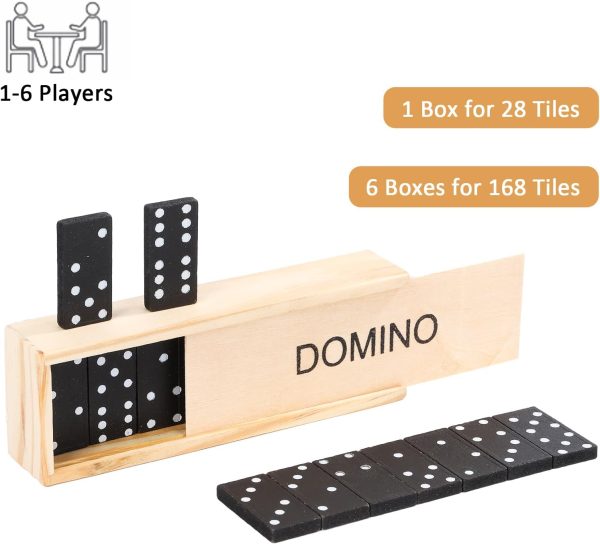 Dominos Set for Adults, 28 Pieces  Six Domino with Wooden Case, Domino Set for Classic Board Games, for Family and Kids (6 Pack Dominos) - Image 2