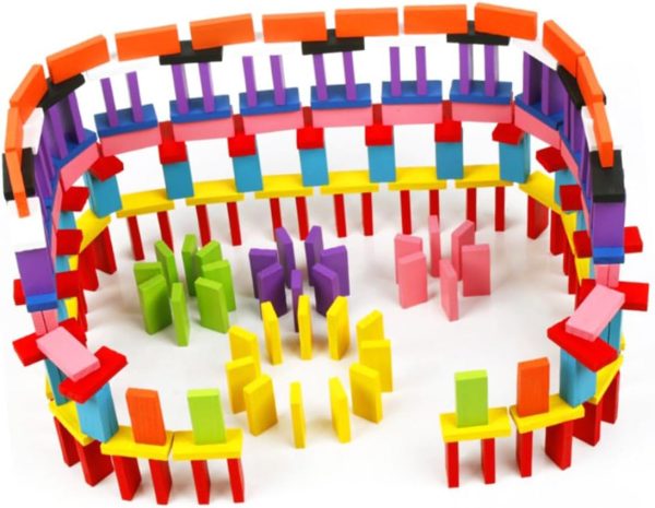 120PCS Educational Wooden Domino Blocks Colorful Building Blocks for Adults Creative Fun for and Skill Development Safe Material