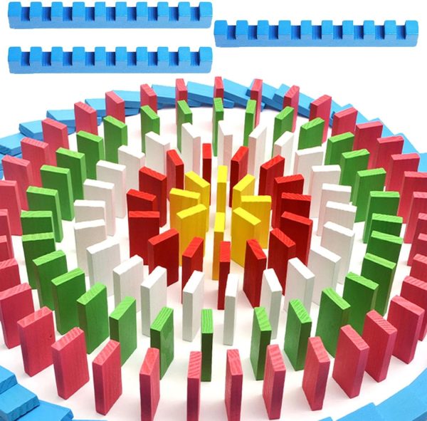1080 Pcs Wooden Dominoes Set, 10 Colors Building Blocks Bulk Dominoes with 3 Spacer, Colorful Wood Racing Tile Games for Kids and Adults