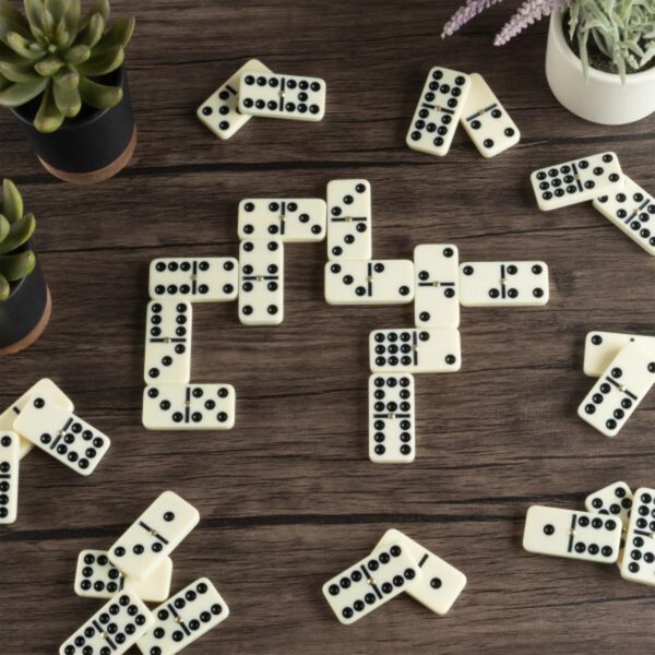 Dominoes Set- 28 Piece -Six Ivory Domino Tiles Set, Classic Numbers Table Game with Wooden Carrying/Storage Case by ! (2-4 Players) , Brown