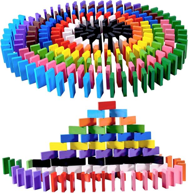 600 Pcs Colorful Wooden Domino Blocks Set Tile Bulk Building Racing Stacking Games Educational Toys for Kids Birthday Party Favor (Domino Blocks Set, 600, Count)