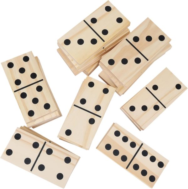 Giant Wooden Dominos Set for Adults and Kids,28pcs Jumbo Natural Wood Black-Dot Dominoes Tiles for Birthday/Holiday Family Party Games,Outdoor Camping Lawn and Backyard Activities 2-4 Players