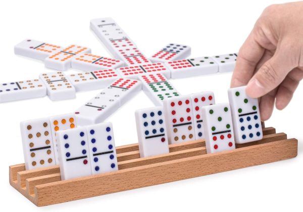91 Tiles  12 Dominoes (Pips/Dots) Game Set with Wooden Case and 4 Racks - Image 2