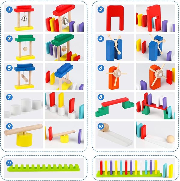 600 PCS Dominoes Set for Kids, Wooden Domino Building Blocks, 6 Colors Bulk Dominoes Racing Tiles Games with Extra 26 Add-on Blocks and Storage Bag, Educational Toys for Kids Birthday Party - Image 2