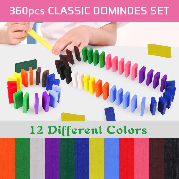 360-Piece Wooden Dominoes Set - Kids' Domino Racing Game with Colorful Tiles - Image 2