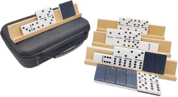 Dominoes Set for Adults with 4 Wooden Racks,  6 Dominos Game Set with 28 Colored Domino Tiles  Six Domino Set with Travel Case - Classic Board Games