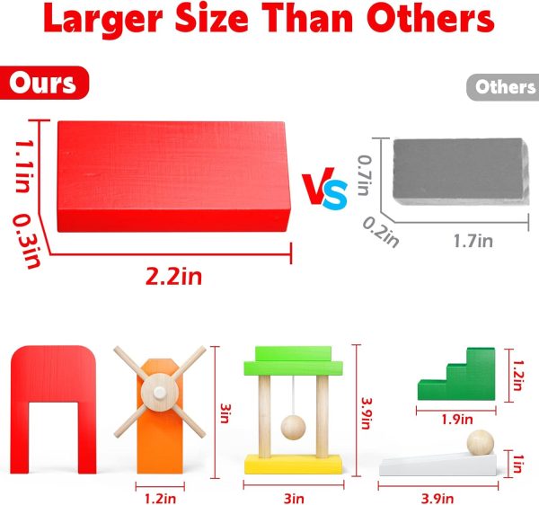 Large Dominoes for Kids, Wooden Dominos Set Include 200 PCS Colorful Domino Blocks, 11 Add-on Tricks and 1 Storage Bag, Bulk Building Dominoes, Kits Gift for Boys Girls Adult - Image 2
