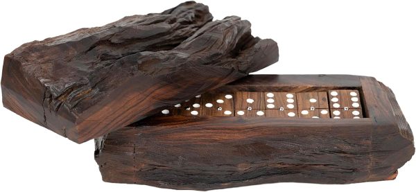 Handmade Wooden Dominoes Set – Mexican Train Dominoes – Rustic Hand Carved Ironwood Dominoes Set for Adults –  Six Professional Size Dominoes Set – Size 10 x 6 x 4 inches