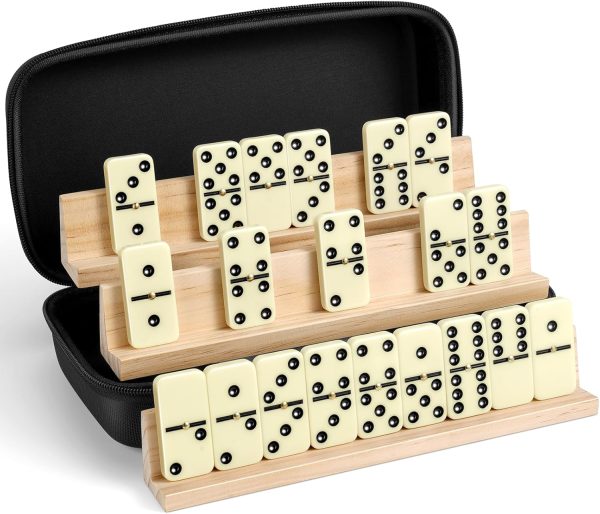 6 Dominos Set for Adults with 28 Tiles, Durable Dominoes Game Set with 4 Racks and Carry Case, Fun Dominos for Kids, Family Games Night, Travel Games