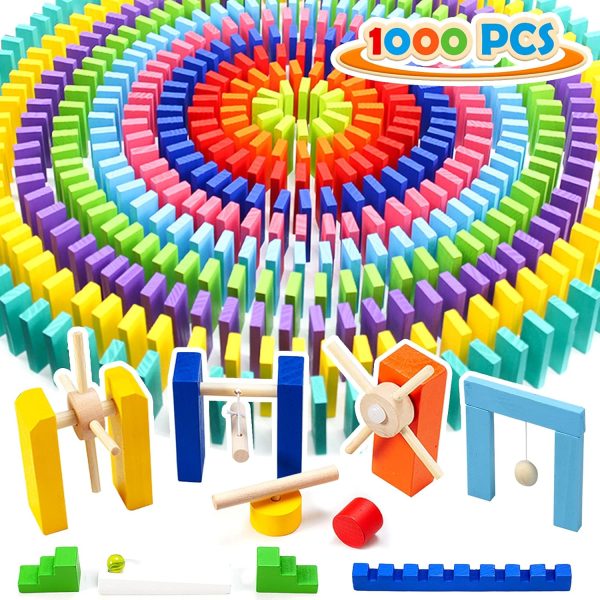 1000 Piece Dominoes Set for Kids with Extra 20 Blocks, Colorful Dominos Tiles for Building, Stacking, Racing, Tumbling, Wood Domino with Storage Bag and Box, Educational Toy