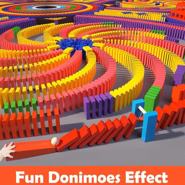 1000 Piece Dominoes Set for Kids with Extra 20 Blocks, Colorful Dominos Tiles for Building, Stacking, Racing, Tumbling, Wood Domino with Storage Bag and Box - Image 2