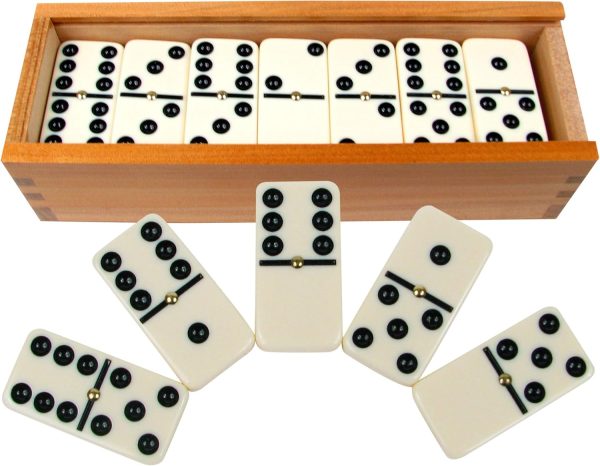 Dominoes Set- 28 Piece -Six Ivory Domino Tiles Set, Classic Numbers Table Game with Wooden Carrying/Storage Case by ! (2-4 Players) , Brown