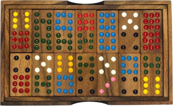 Dominoes Wooden Game 56 Tiles Classic Board Games Set for Adults and Teens Fun Indoor Outdoor Travel Camping Decorate Table Top Living Room Coffee Table Decor (Domino 56 Tiles)