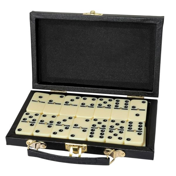 Domino Set - 28 Pieces  Six Classic Dominoes in Durable Wooden Brown Box - Fun Mini Board Game for 2-4 Players - Ideal for Boys, Girls, Adults - Family Game Night and Vintage Party Games