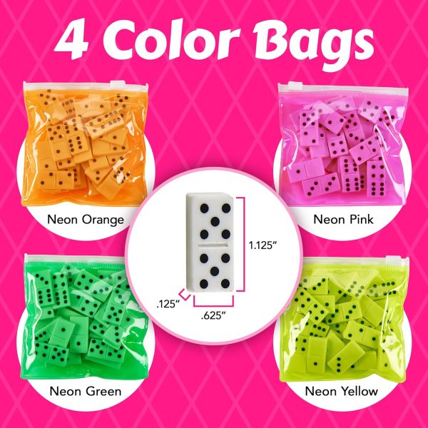 Domino Game Set Pack of 12 Each Bag includes 28 Pieces of Dominoes Set Comes with Colorful Bags Neon Pink Yellow Green and Orange - Awesome Party Favor, Educational Toys Adults & Teens - Image 2